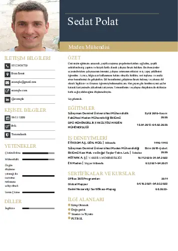 Maden Mühendisi Cv Örnekleri cv indir